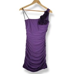 Y2K Purple‎ Bodycon Mini Dress Juniors Size Small Formal Glam 2000s Ruched USA